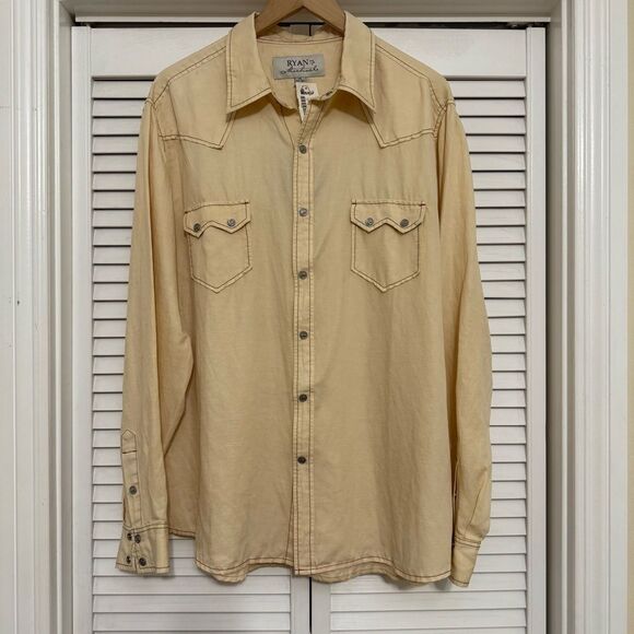 Ryan Michael Pale Yellow Silk Linen Blend Long Sleeve Western Rodeo Shirt - Picture 1 of 14